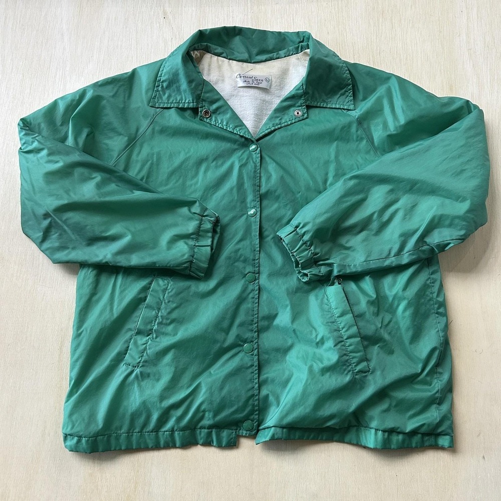 Vintage Current Seen Jacket Mens Large Green Snap Windbreaker Lined Lightweight
